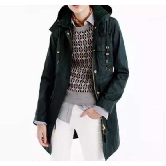 J.CREW The Downtown Green Wax Coated Long Field Jacket Size XXS
